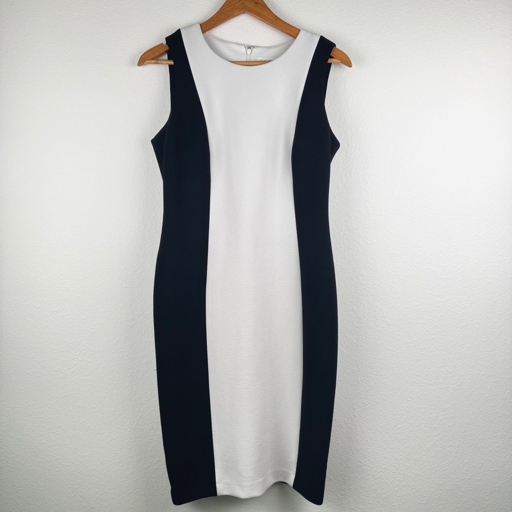 Calvin Klein Sheath Dress Women 10 Black White Excellent Office Chic Sheath